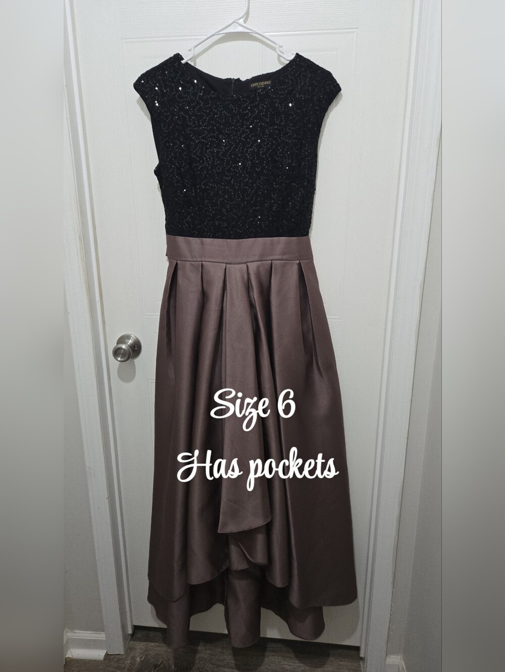 Black Beaded Bodice Satin Skirt Cocktail Dress